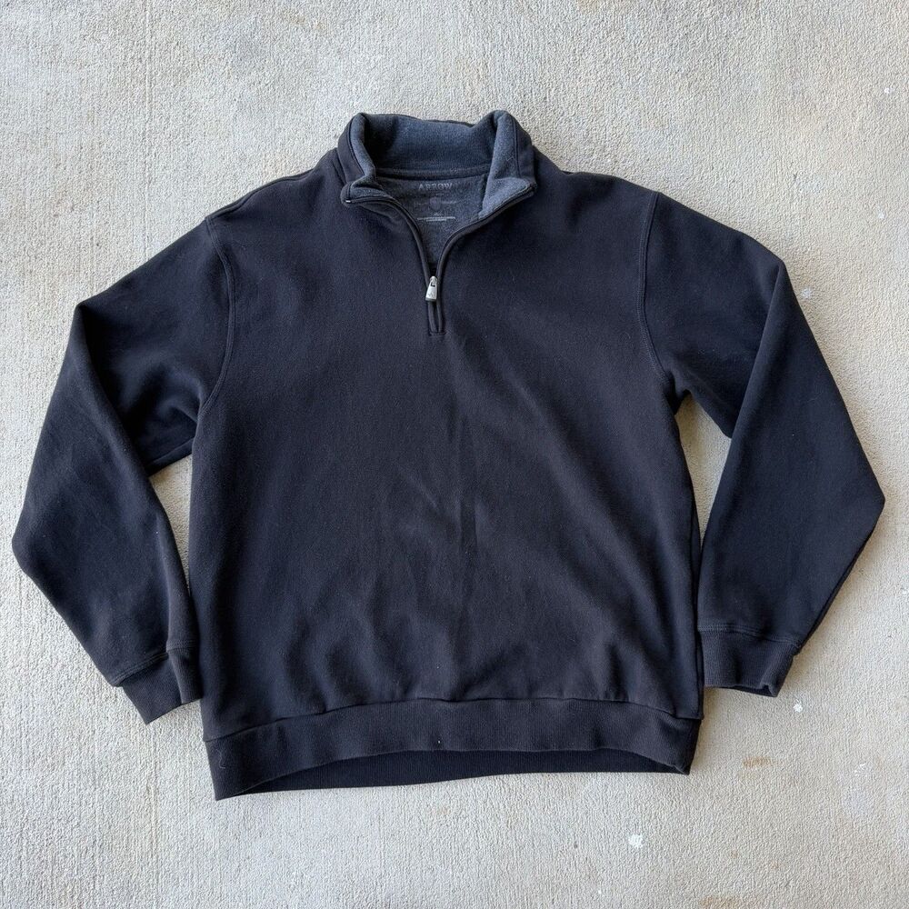 Men’s Arrow Quarter Zip Black Pullover Long Sleeve Sweater Size XL